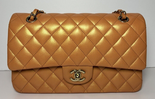 [6919-1] Chanel Orange Iridescent Medium Double Flap Bag