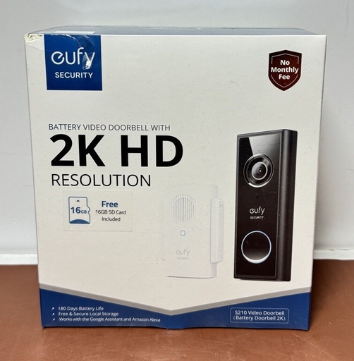 [6971-2] eufy Security - Smart Wi-Fi S210 Video Doorbell (Battery Doorbell 2K)-New