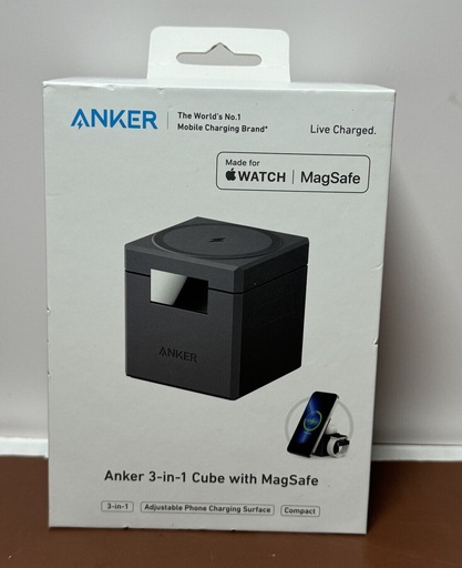 [7494-1] Brand New - Anker 3-in-1 Cube Charger Stand with MagSafe - Gray