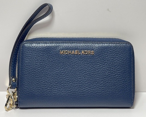 [4799-2] Michael Kors Jet Set Travel Flat Zip  Phone Case Wristlet Wallet Navy Blue