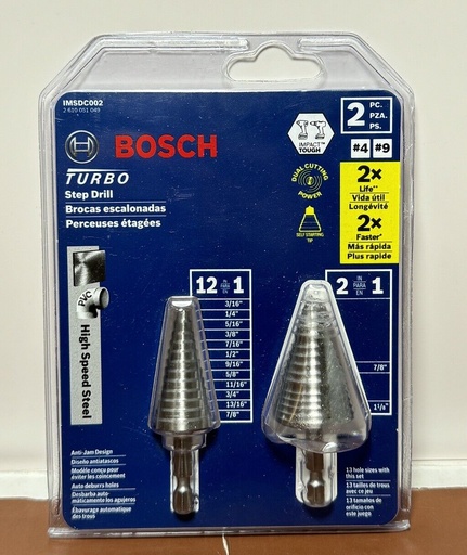 [7734-9] Bosch High-Speed Steel Impact Tough Turbo Step Drill Bit Set