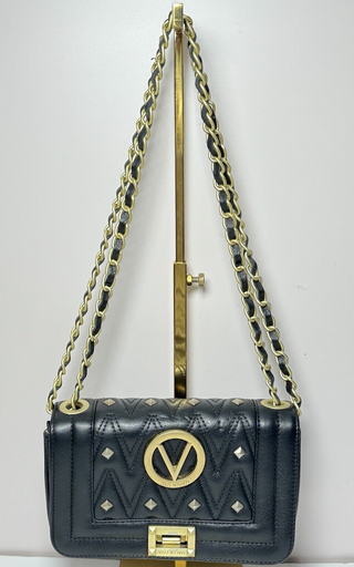 [7783-1] Valentino Chain Clutch Shoulder bag - Black leather - Gold Hardware