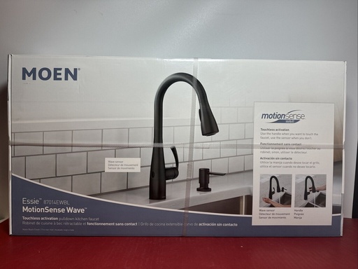 [8280-1] Moen Essie 87014EWBL Touchless One-Handle High Arc Kitchen Faucet - Matte Black