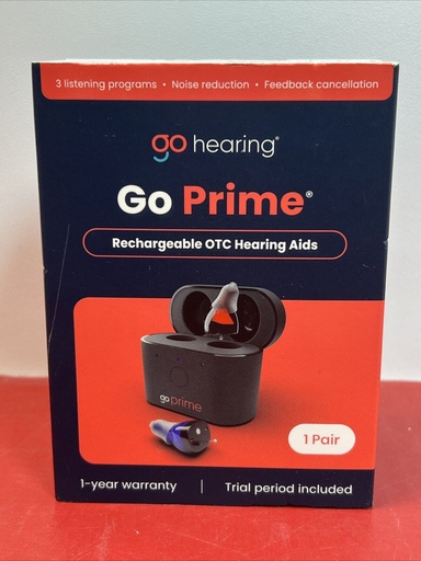 [8431-1] Brand New Go Hearing Go Prime Rechargeable OTC Hearing Aids with Case