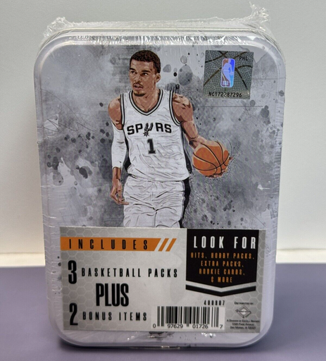[8805-2] RARE Victor Wembanyama New Factory Sealed 2024 NBA Tin  3 Packs & 2 Bonus Items