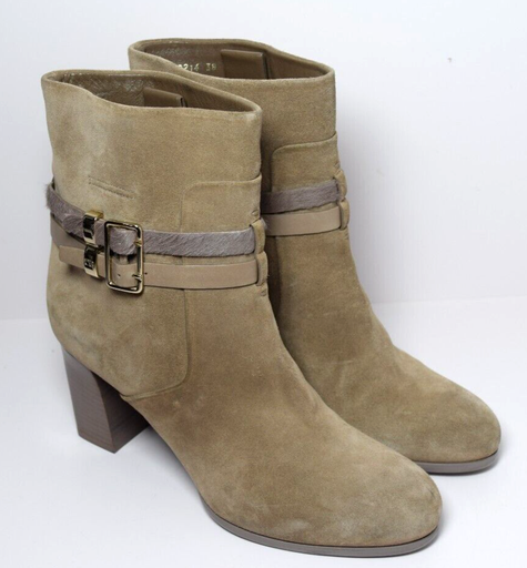 [4876-2] Dior Women's Taupe Suede Double Buckled Straps Ankle Boots