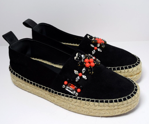 [5060-1] Louis Vuitton Black Suede Leather Frontier Embellished Espadrille Flats Size -37