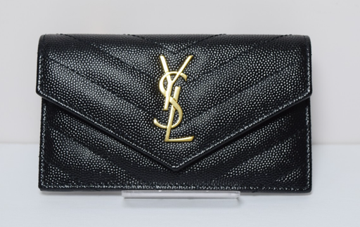 [9962-1] SAINT LAURENT Card Case Grain Leather YSL Gold Hardware Black