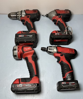 [10004-8] Milwaukee 2401-20 M12, 49-24-0171 Light, 2601-20 Drill, 2650-20Drill w batteries