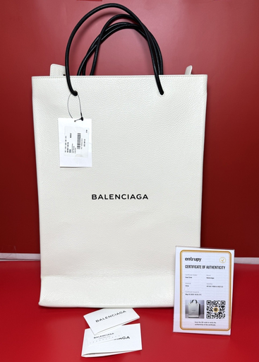 [9939-1] Balenciaga White Calfskin Leather North South Shopping Tote Bag -491661