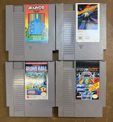 [10051-1] NES Lot - Arkanoid, Super Glove Ball, PinBot, RoadBlasters - Tested Authentic