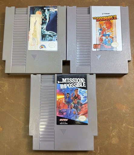 [10051-1] NES Game Lot - Terminator 2, Goonies II, Mission: Impossible - Tested Authentic!