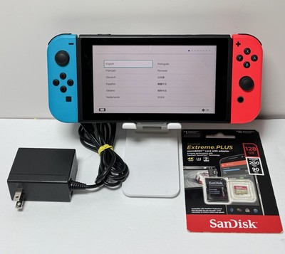 [10279-1] Nintendo Switch Video Game Console HAC-001(-01) Red/Blue w charger +128GB SD