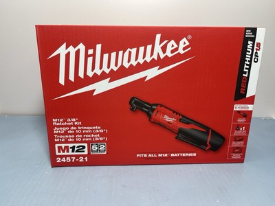[10336-2] Milwaukee 3/8" Ratchet Kit 2457-21 12V Cordless Includes Battery Charger Kit