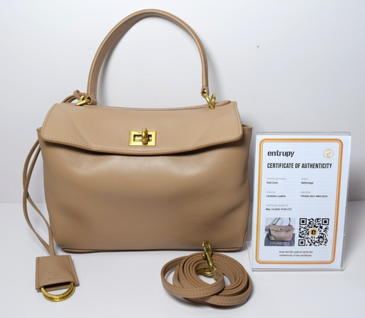 [10397-1] New - Balenciaga Rodeo Handbag Mini in Latte Smooth Calfskin, Aged-Gold Hardware