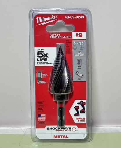 [9305-3] Milwaukee 48-89-9249 SHOCKWAVE 7/8 in. - 1-1/8 in. #9 Impact-Rated Titanium Step