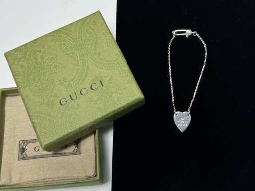 [10305-1] Gucci Sterling Silver 925 Gucci Heart Chain Bracelet