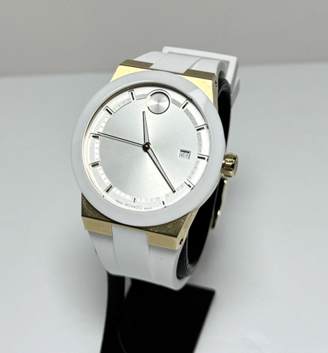 [10660-1] MOVADO BOLD FUSION  TWO TONE GOLD WHITE SILICONE MENS WATCH - 42MM