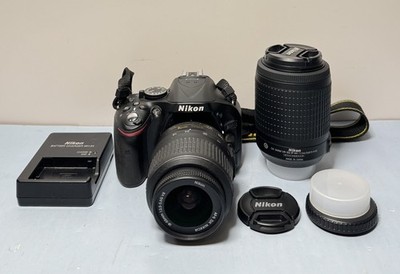 [10717-2] Nikon D5200 24.1MP Digital Camera 18-55mm & 55-200mm Lens Battery Charger, Bag