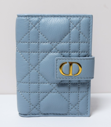 [10790-1] Christian Dior Caro Dandelion Card Holder Cannage Quilt Leather