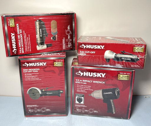 [I-1204] Husky Air Tool Bundle  Impact Wrench, Cut-Off Tools, Die Grinder - New 4-Piece