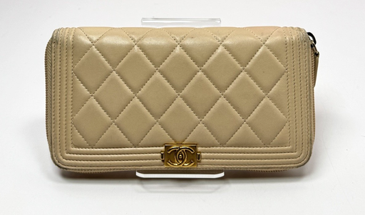 [JP] Chanel Boy Zip Around Wallet Lambskin Quilted Leather