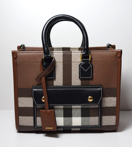 [9913-1] Burberry Freya Shopping Tote Check Canvas with Leather - Mini