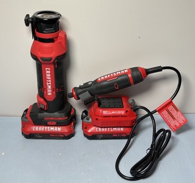 [I-1233] CRAFTSMAN V20 CMCE200 Router&CMCE030 Rotary Tool w/ (2) 2.0Ah Batt