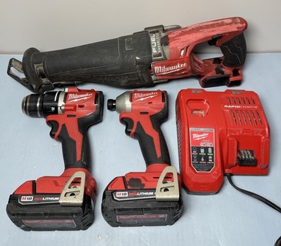 [9539-4, 10079-1] Milwaukee M18 FUEL:2720-20 Sawzall, 3650-20 Impact, 3601-20 Drill, 2 Batt, charg