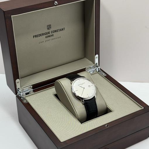 [10355-2] Frederique Constant Slimline Automatic FC-306S4S6 Mens Silver Dial Black Leather