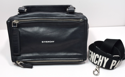 [11021-1] Givenchy Pandora Medium Black Leather Satchel Bag with Logo Strap – Pre-Owned