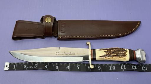[11167-2] Linder 440 Bowie Knife Fixed Blade Solingen Germany Inox Rostfrei Stag + Sheath