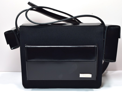 [11303-1] Salvatore Ferragamo Combo Bag Enamel Cross Body Bag In Black Leather